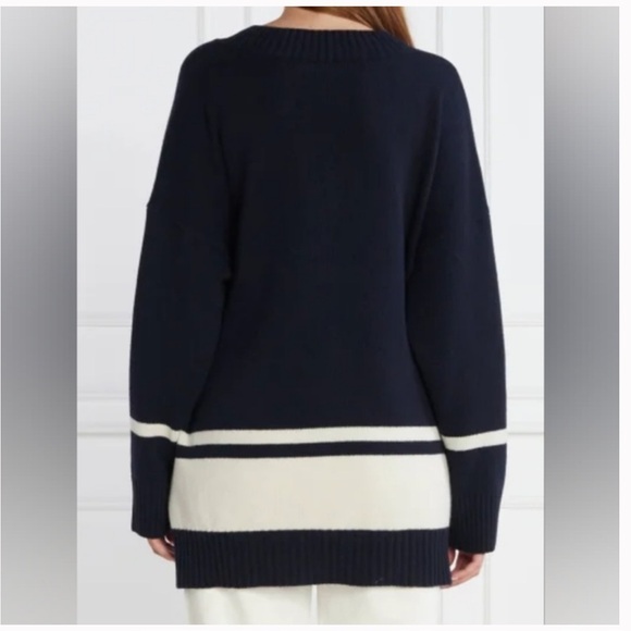 MAXMARA Nuraghe Striped V-Neck Knit Wool Sweater Navy Ivory Size M NEW - Picture 8 of 12